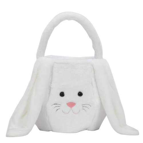 Plush Bunny Easter Buckets Easter Egg Hunting Easter Bags Kid Easter Tote Bags White