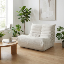 Sillón Relax - Sillón individual con respaldo - Sillón reclinable - Sin montaje y ergonómico - 80 x 100 x 72 cm - Blanco roto