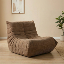 Sillón individual tipo puf con respaldo - Silla reclinable - Sin montaje, ergonómico - Tejido de pana, marrón 80x100x72 cm