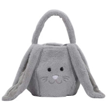 Easter Egg Hunting Bags Cute Plush Bunny Buckets with Long Ear Easter Tote Bags Light Gray