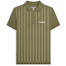 (L, Khaki/White) Lambretta Mens Pinstripe Short Sleeve Contrast Collar Polo Shirt