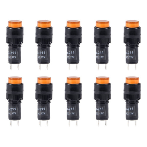 Indicator Lights DC 12V, NXD-211 Yellow Neon Bulb, Flush Panel Mount 2/5" 10mm, 10Pcs