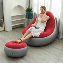 (Red) Inflatable Lounge Chair for Adults with Footstool