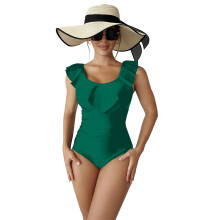 One Piece Swimsuit for Women Fashion Tummy Control Bathing Suits Ruffle Swimwear Green L