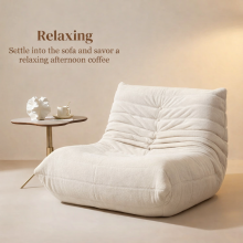 Sillón individual tipo puf con respaldo - Silla reclinable - Sin montaje, ergonómico - 80x100x72 cm - Tejido de lana de cordero, blanco