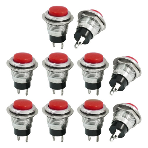 10Pcs Red SPST Momentary 12mm Push Button Switch AC125V 6A 250V 3A