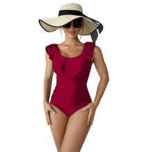 Women's Ruffle Bathing Suit One Piece Swimsuit Tummy Control Bikini Beachwear Red S
