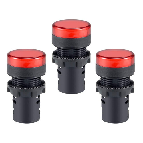 3Pcs Red Indicator Light AC/DC 12V, 22mm Panel Mount, for Electrical Control Panel, HVAC, DIY Projects