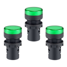 Indicator Lights AC/DC 12V, Green LED, Flush Panel Mount 7/8 inches 22mm, 3Pcs