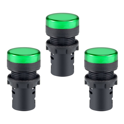 Indicator Lights AC/DC 12V, Green LED, Flush Panel Mount 7/8 inches 22mm, 3Pcs