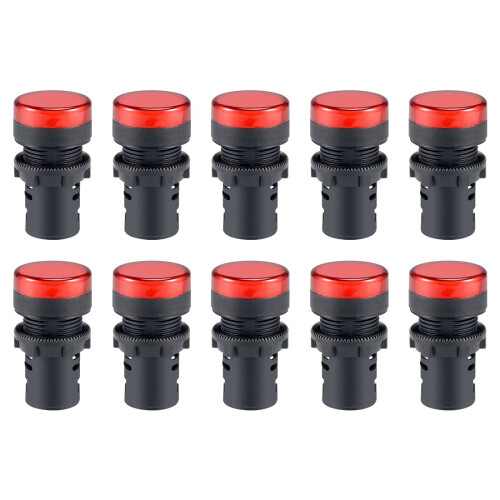 10Pcs Red Indicator Light AC/DC 24V, 22mm Panel Mount, for Electrical Control Panel, HVAC, DIY Projects