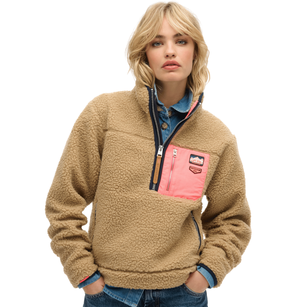 Superdry (10, Classic Tan) Womens Vintage Retro Half Zip Fleece