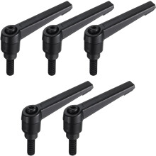 5pcs Adjustable Clamping Lever Handle M6 x 15mm Metric Black Oxide Carbon Steel Male Threaded Stud Hand Knobs Ratchet Rotating Screw Handles Bolts wit
