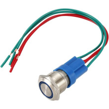 Latching Metal Push Button Switch 19mm Mounting Dia 1NO 12V Blue LED Light with Socket Plug Wires 1pcs