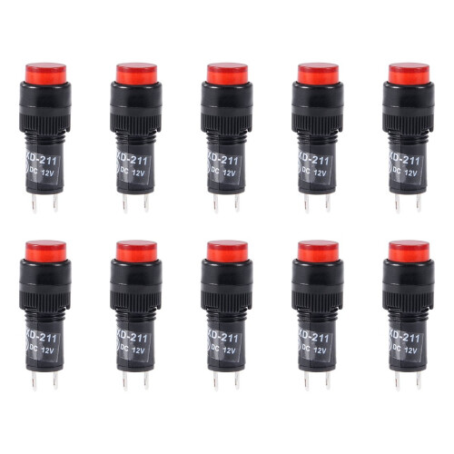 Indicator Lights DC 12V, NXD-211 Red Neon Bulb, Flush Panel Mount 2/5" 10mm, 10Pcs