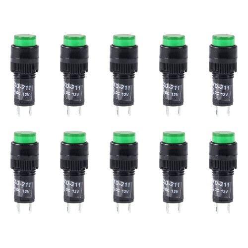Indicator Lights DC 12V, NXD-211 Green Neon Bulb, Flush Panel Mount 2/5" 10mm, 10Pcs