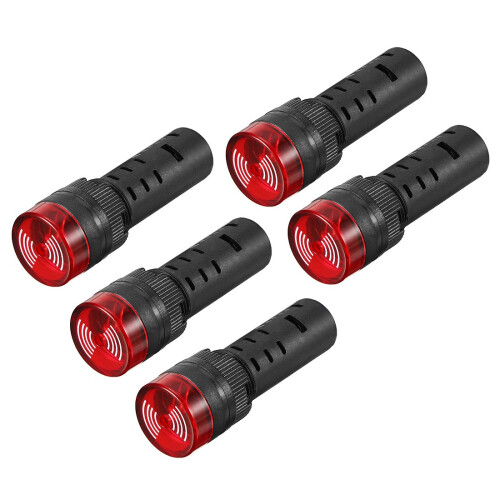 5Pcs Red Indicator Light with Buzzer AC/DC 24V, 16mm Panel Mount Flashing Alarm, for Electrical Control Panel, HVAC, DIY Projects
