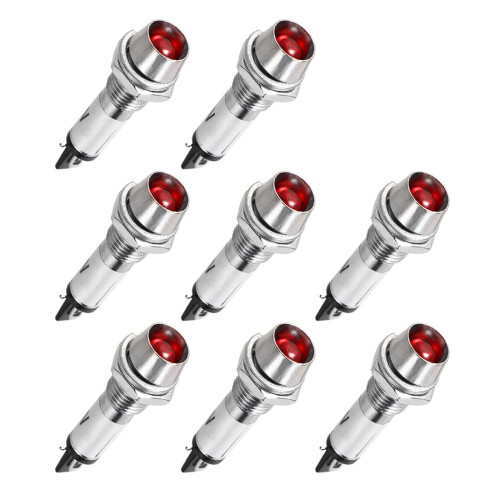 Indicator Light DC 24V, Red, Metal Shell Panel Mount 5/16" 8mm 8Pcs