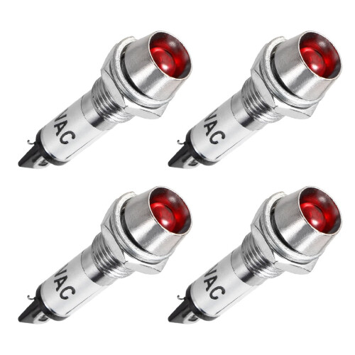 Indicator Light AC 110V, Red, Metal Shell Panel Mount 5/16" 8mm 4Pcs