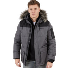 (M, Dark Grey) Bench Mens Tillor Warm Winter Faux Fur Removable Hooded Padded Coat Jacket