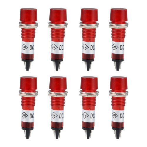 Signal Indicator Dash Light DC 24V, LED Bulbs XD10-3 Red, 10mm 2/5" Panel Mount 8Pcs