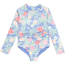 (4 Yrs, Grapemist Tropical) Roxy Kids Tropical Story One Piece Long Sleeve Rash Vest