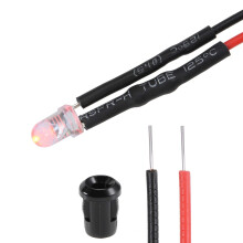 20Set DC 12V 3mm Pre Wired LED with Holder, Red Light Round Top Clear Lens, 6mm Panel Mount