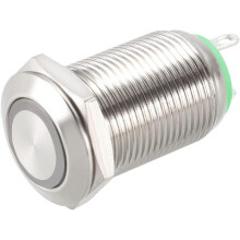 Latching Metal Push Button Switch 12mm Mounting Dia 1NO 3-6V Green LED Light