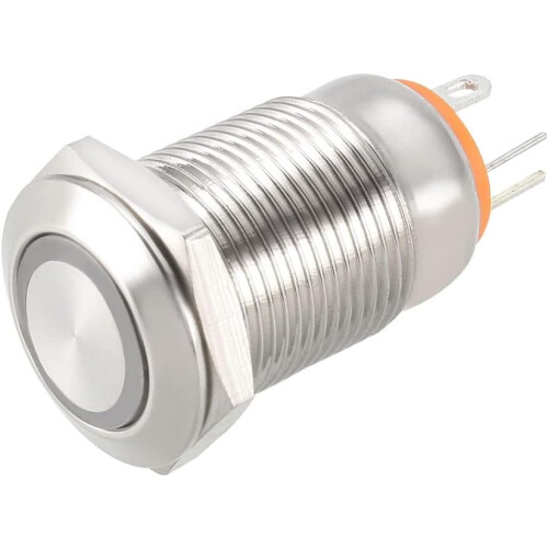 Latching Metal Push Button Switch 12mm Mounting Dia 1NO 3-6V Yellow LED Light