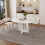 (White, MDF) 47.24" Round Farmhouse Dining Table, White Marble Finish 3