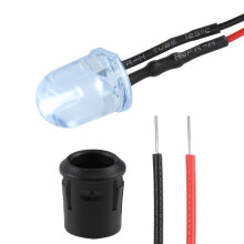 5Set DC 12V 10mm Pre Wired LED with Holder, White Light Round Top Clear Lens, 14mm Panel Mount