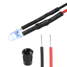 5Set DC 12V 3mm Pre Wired LED with Holder, White Light Round Top Clear Lens, 6mm Panel Mount