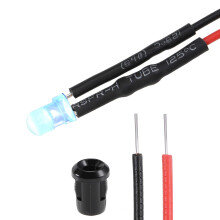 10Set DC 12V 3mm Pre Wired LED with Holder, Blue Light Round Top Clear Lens, 6mm Panel Mount