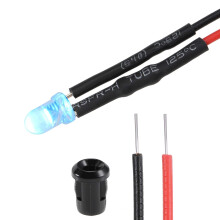 20Set DC 12V 3mm Pre Wired LED with Holder, Ice-Blue Light Round Top Clear Lens, 6mm Panel Mount