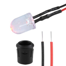 5Set DC 12V 10mm Pre Wired LED with Holder, Red Light Round Top Clear Lens, 14mm Panel Mount