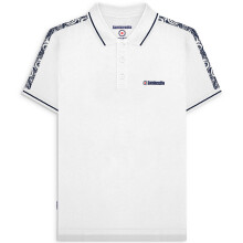 (3XL, White) Lambretta Mens Paisley Taped Short Sleeve Retro Mod Polo Shirt