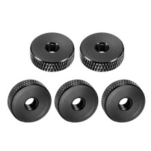 Flat Knurled Nut - M5 x 16mm x 5mm Thumb Nuts Lock Adjusting Nuts Aluminum Alloy Black 5Pcs