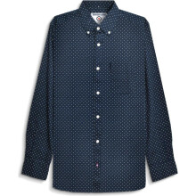 (4XL, Navy) Lambretta Mens Pindot Smart Long Sleeve Shirt