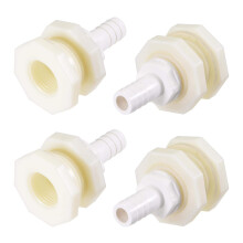 Bulkhead Fitting Adapter 12mm Barbed x G1/2 Female ABS White for Aquariums, Water Tanks, Tubs, Pools 4Pcs
