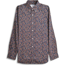 (4XL, Navy) Lambretta Mens Paisley Print Long Sleeve Shirt