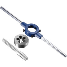 1/2-12 UNS Tap and Die Set with 38mm Round Die Stock Handle Wrench, High Speed Steel Machine Thread Tap and Round Die Threading Tool