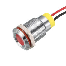 Signal Indicator Light AC/DC 12V 12mm Dash Lamp Flush Panel Mount Red LED Metal Shell Waterproof Signal Lamp