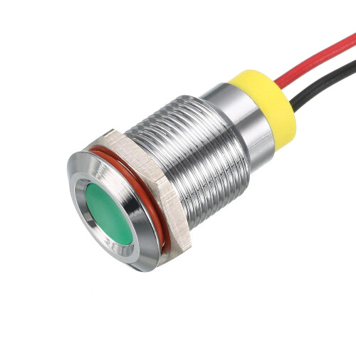 Signal Indicator Light AC/DC 12V 12mm Dash Lamp Flush Panel Mount Green LED Metal Shell