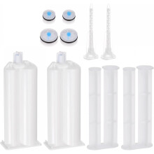 2Pcs Epoxy Gun Adhesive Cartridge, Plastic Resin Mixer Dual Glue Cartridge with Push Rod and Mixing Tube for 50ml/1.7oz 2:1 AB Glue Adhesive Gun