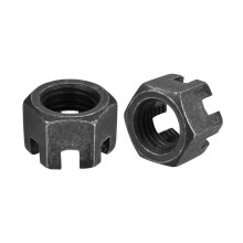 M16x2mm Hexagon Slotted Nut, Grade 4.8 Carbon Steel Hex Castle Nuts, Black, 10Pcs