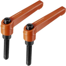 M8 X 40mm Handle Adjustable Clamping Lever Thread Push Button Ratchet Male Threaded Stud Knobs Rotating Screw Handles Bolts with Locking Lever Orange