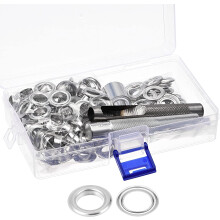 Grommet Tool Kit 100 Sets 3/8" Copper Grommets Eyelets with 3pcs Install Tools, 10mm Inside Dia. Silver Tone