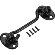4" Cabin Hook Eye Latch Gate Door Swivel Window Hook 201 Stainless Steel with Screws Black
