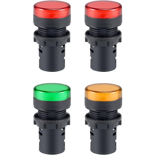 4Pcs Red Green Yellow Indicator Light AC/DC 110V, 22mm Panel Mount, for Electrical Control Panel, HVAC, DIY Projects