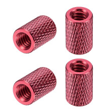 1/4-20 x 10mm x 15mm Aluminum Alloy Hand Screw Nuts Diamond Knurl Knurled Camera Tripod Pass Hole Nut Red 4pcs